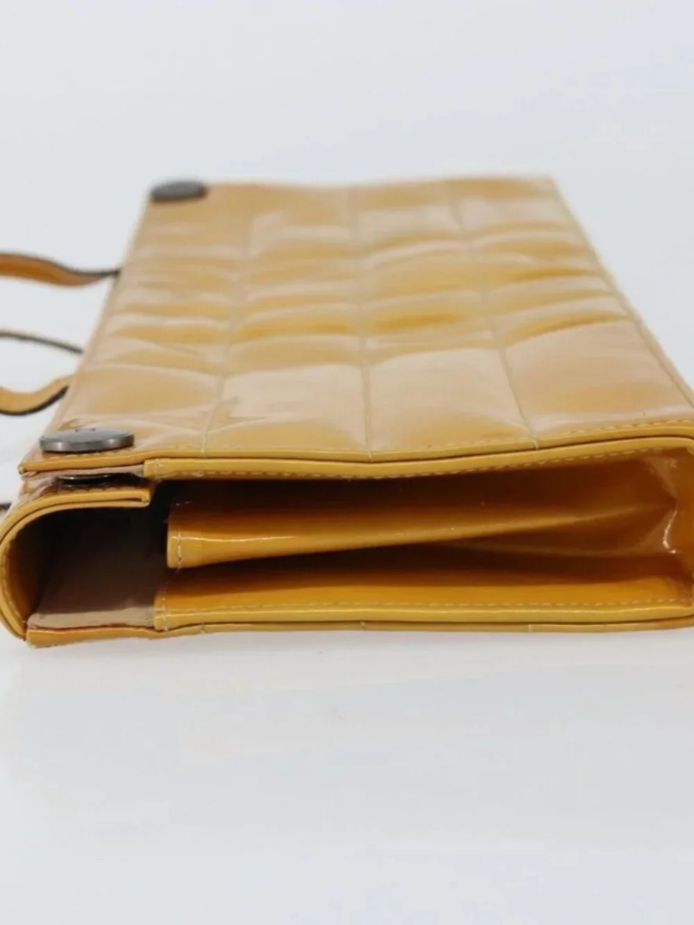 CHANEL Choco Bar Shoulder Bag Enamel Yellow CC Auth 152372